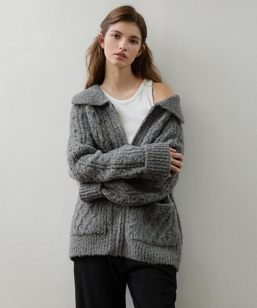 LETTERA Alpaca Wool Bookle Knit Zip-Up_2Color