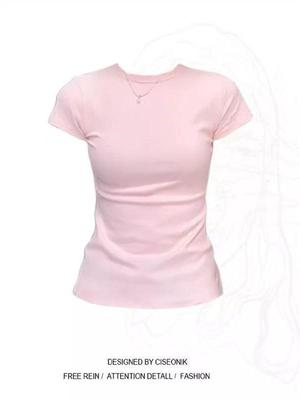 Women's Slim Fit Round Neck Short Sleeve T-Shirt - Summer 2026 Versatile Basic Top