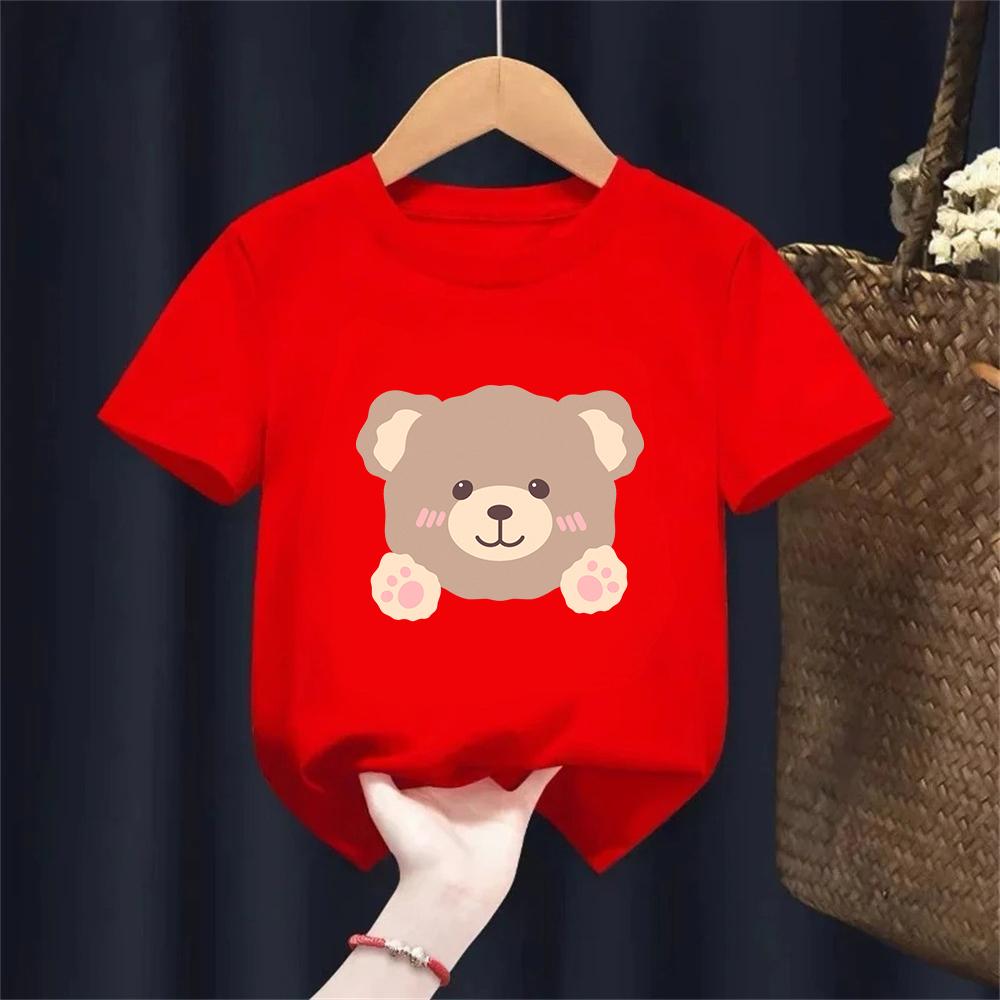 Children Tshirt With Added Sugar Summer New Product for Boys Girls Cartoon Teddy Bear Short Sleeved T Baby Cute Pattern