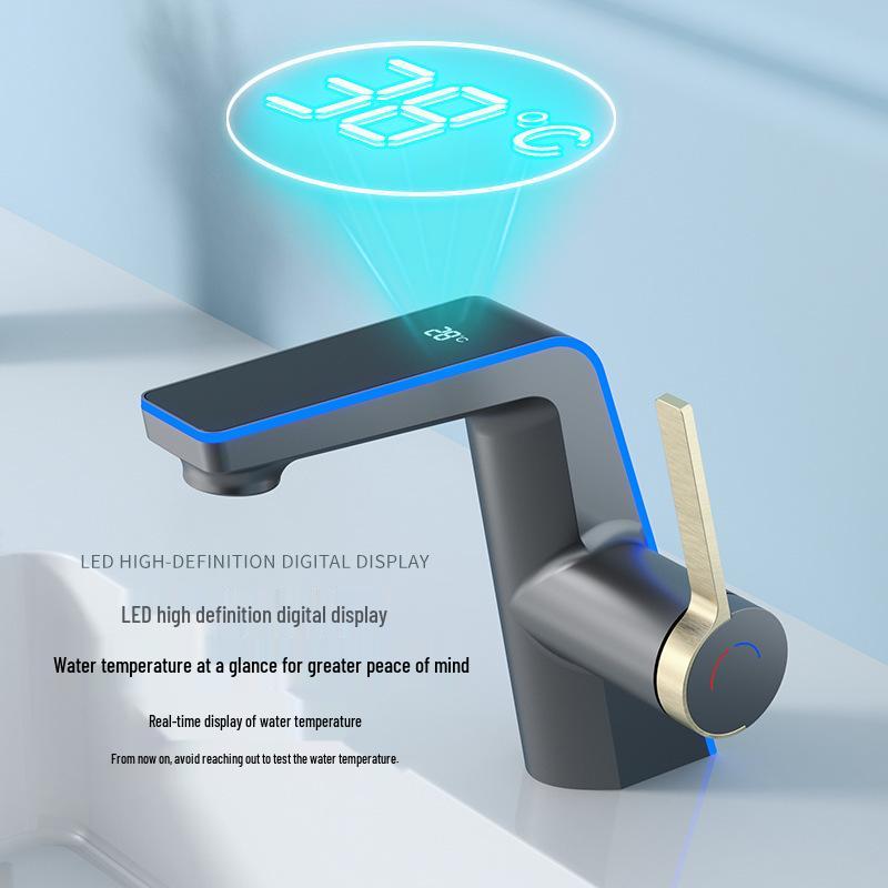 Digital Display Ambient Light Hot and Cold Bathroom Faucet for Vanity and Hand Washing Basin