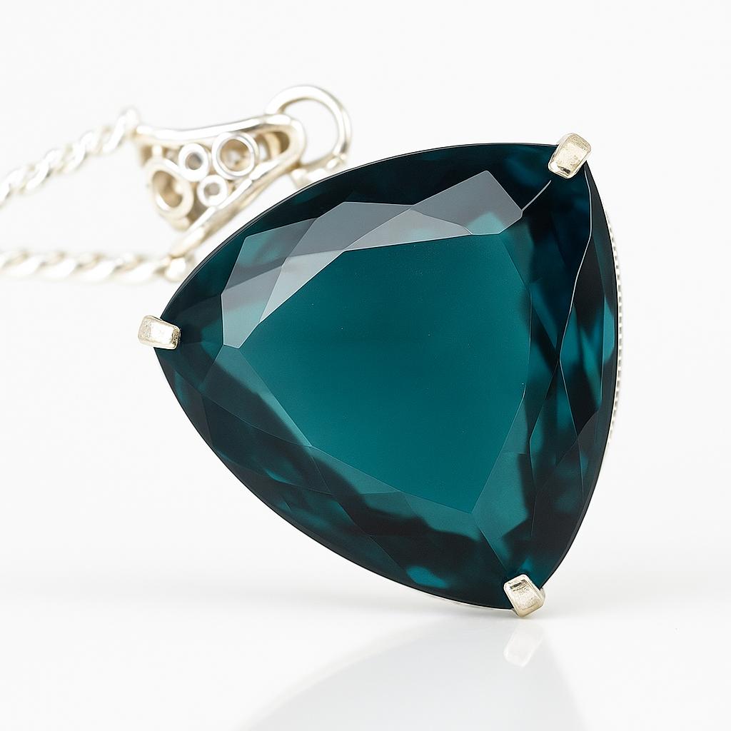 Teal Sapphire 80.2 Ct CERTIFIED Trillion 925 Sterling Silver Gemstone Pendant AI-81-NS