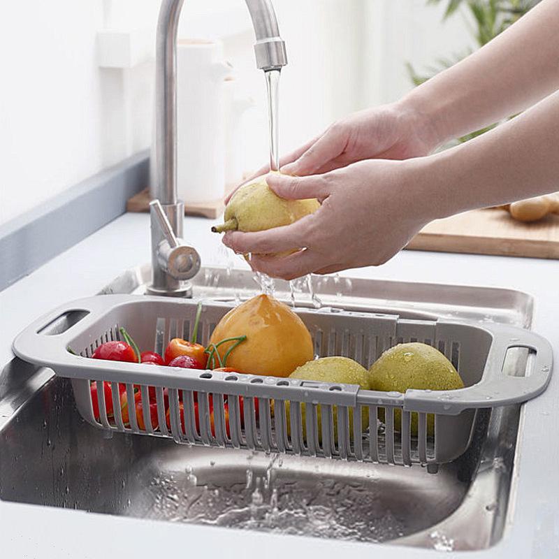 Verstellbares Küchenspülsieb – Siebkorb über der Spüle zum Waschen von Gemüse und Obst – ausziehbarer Abflusskorb für