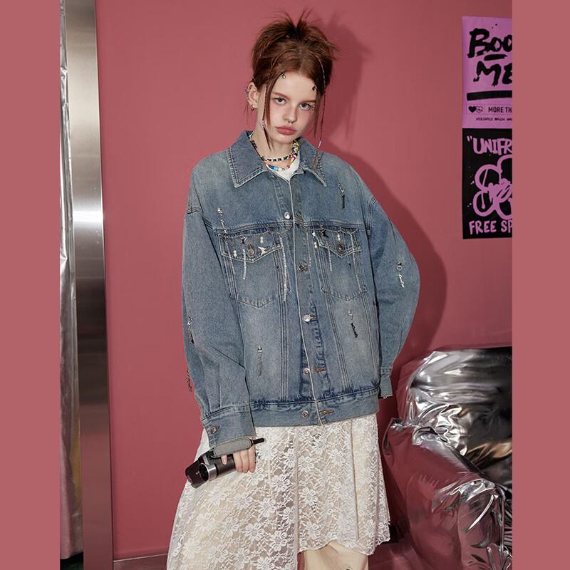 UNIFREE American Retro Loose Fit Distressed Denim Jacket