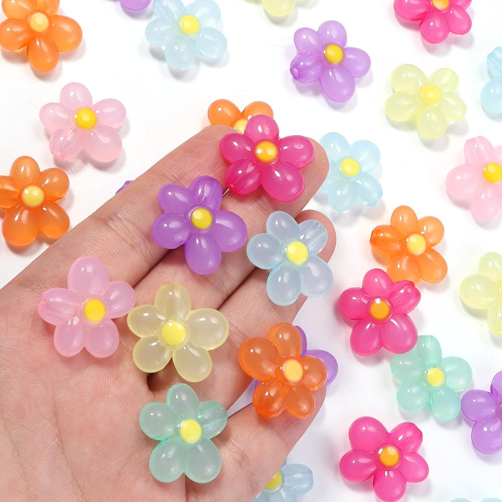 20pcs 20.5x21mm Flower Acrylic Beads Colorful Five Petals Flower Loose Beads For Jewelry Making DIY Bracelet Earrings Keychain