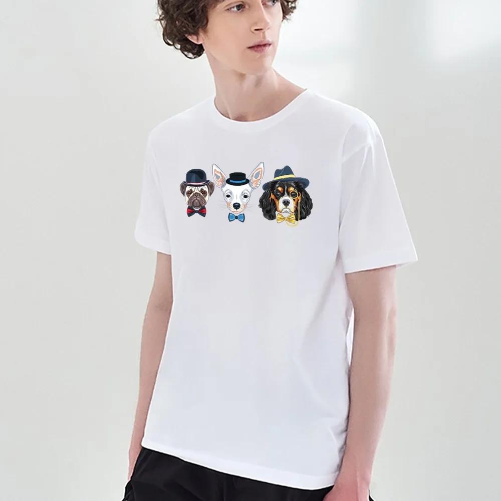 T-Shirt Men Dog Print Clothing Top Harajuku Casual Soft Summer Short Sleeve Round Neck Tshirt Fashion Trend Commuter Streetwear