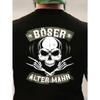 Schwarzes T-Shirt mit Totenkopf und gekreuzten Knochen Aufdruck Boser Alter Mann Text für Freizeitkleidung