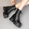 Women Ankle Boots Platform High Heel Genuine Leather Wool Warm Winter Boots Women Lace-up Fashion Biker Boots Women