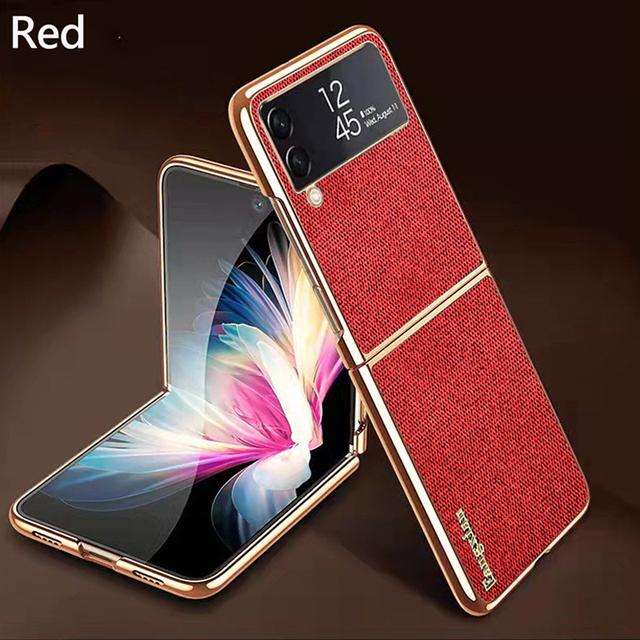 For Samsung Z Flip 4 5g Case High Quality Cloth Texture Leather Plating Frame Hard Pc Cover For Galaxy Z Flip4 5g Fundas