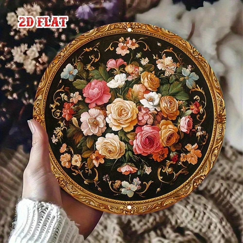 3D Metal Wall Art - Elegant Floral Aluminum Picture, Golden Intricate Design, Dark Botanical Decor for Living Room Bedroom