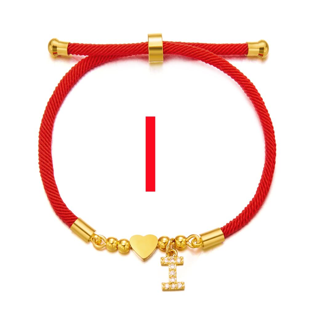 Brățară inițială din oțel inoxidabil 26 litere pentru femei alfabet AZ inimă reglabilă frânghie roșie împletită brățară bijuterii cadou