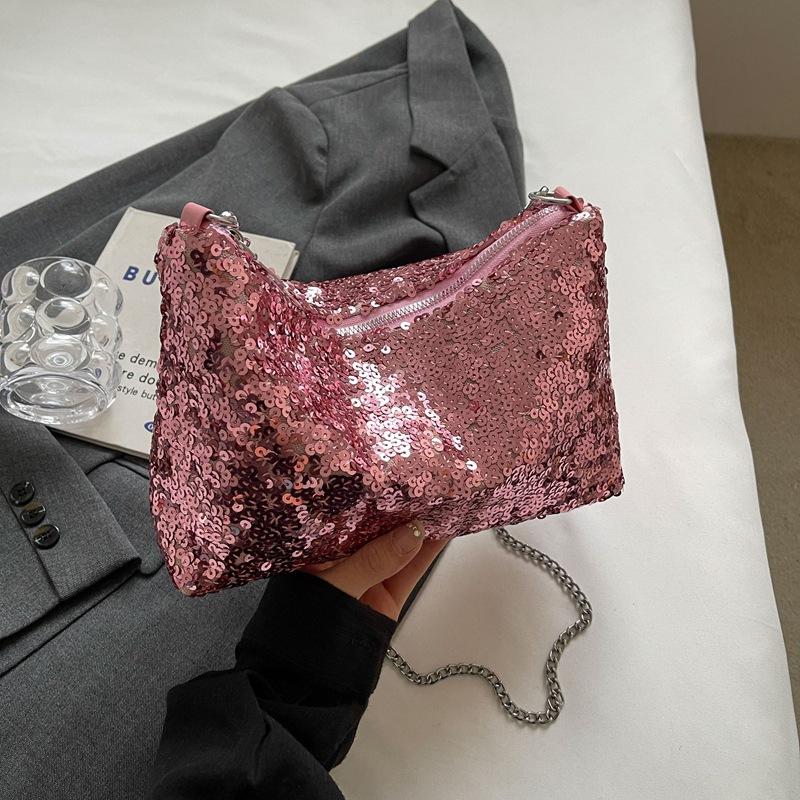 

Women s Sequin Pillow Bag Fashion Trendy Single Shoulder Crossbody Bag Small Size рожевий