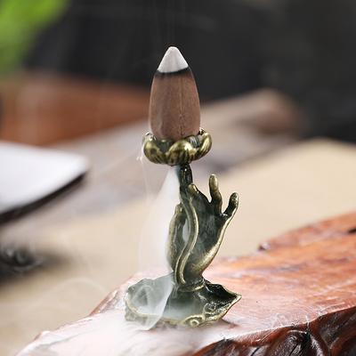 1PC Lotus Incense Burner Buddha Hand Desktop Ornament Brass Home Decor Backflow Incense Holder