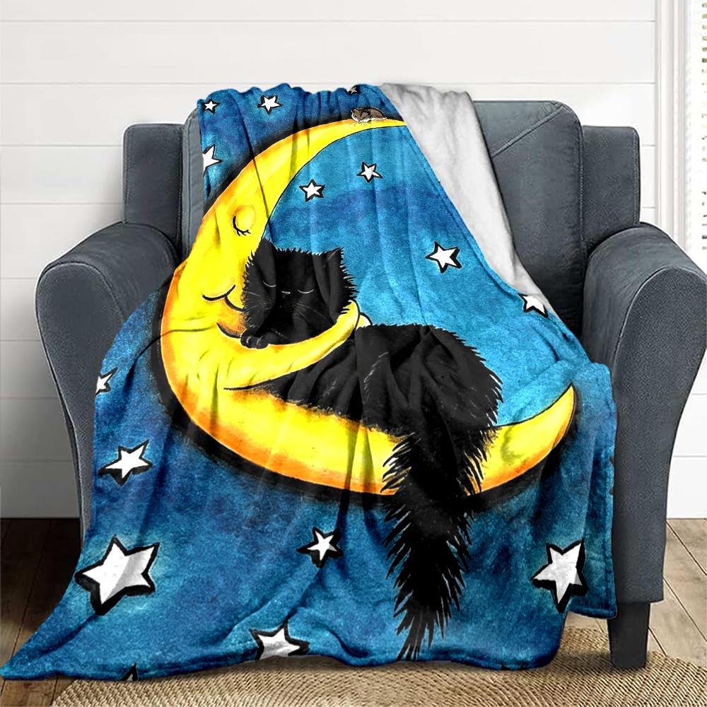 1Pc Moonlit Cat Dream Blanket Soft And Comfortable Casual Warm Camping Travel Christmas Halloween Xmas Gift M92496