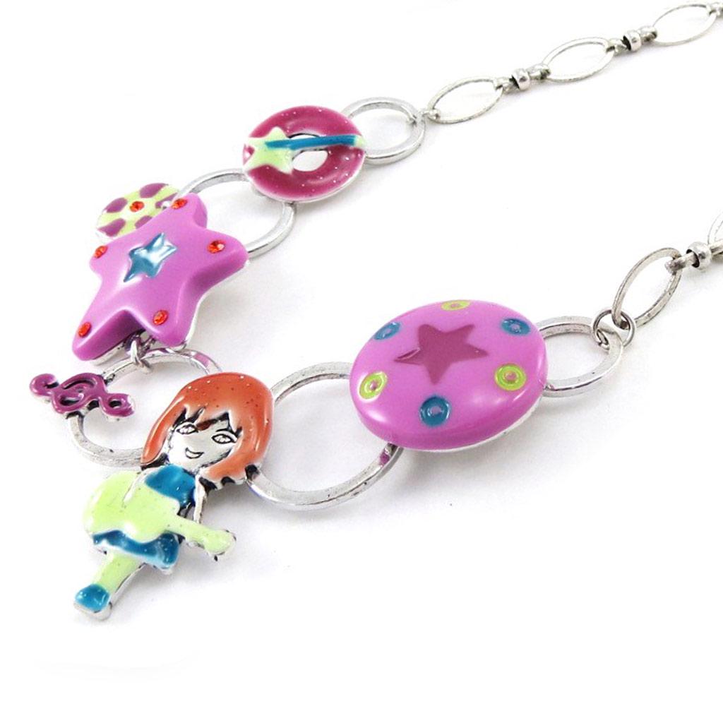 NOA [J2250] - Designer Necklace 'Rockeuse' Pink Green Blue