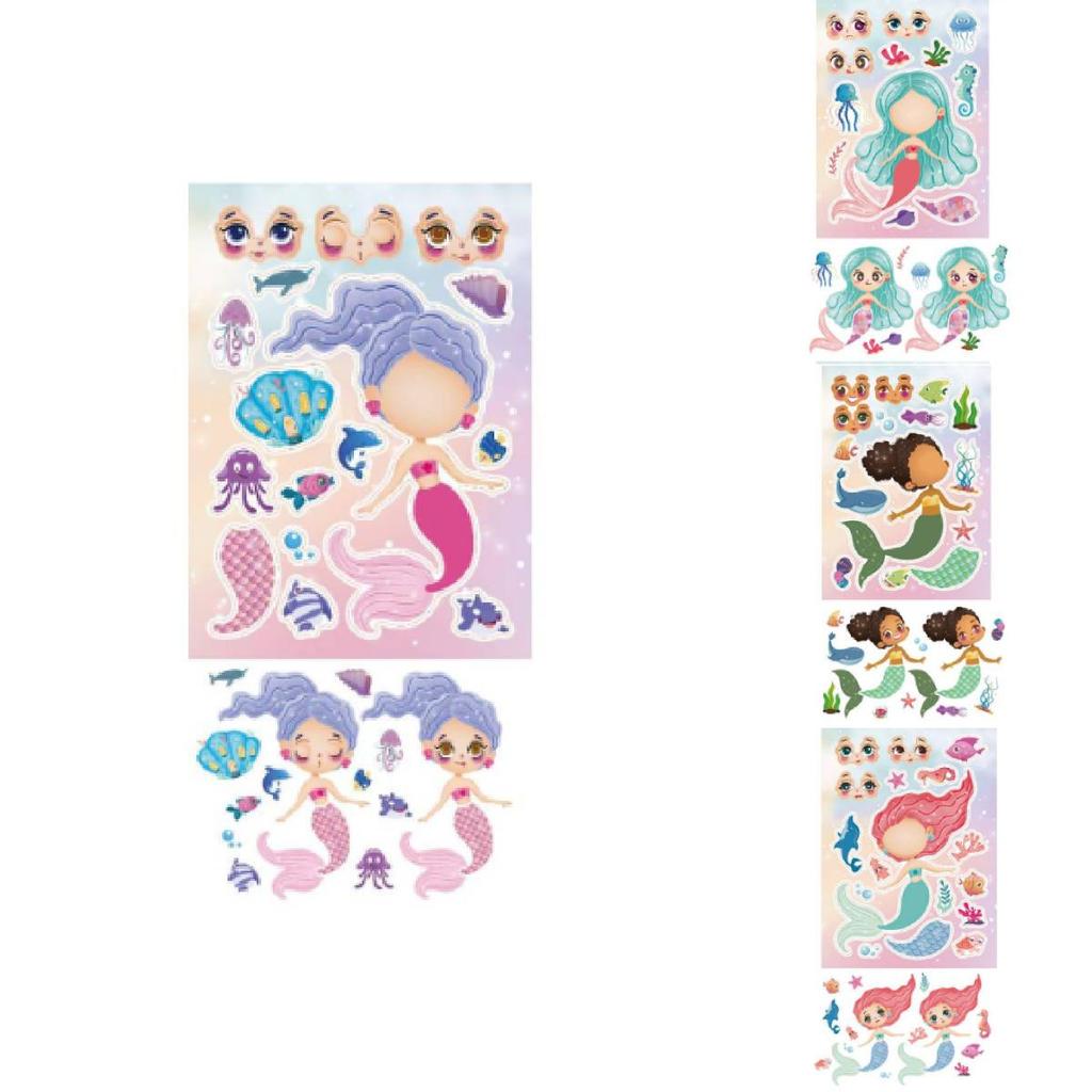 Desenho Animado de Sereia Fofa Quebra-cabeça Interativo Pai-Filho Adesivo de Rosto DIY