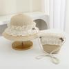 Girl'S Summer Straw Hat Lace Bow Breathable Sun Hats Kids Princess Party Holiday Beach Bucket Cap Ang Bag 2Pcs Set Panama Gorros