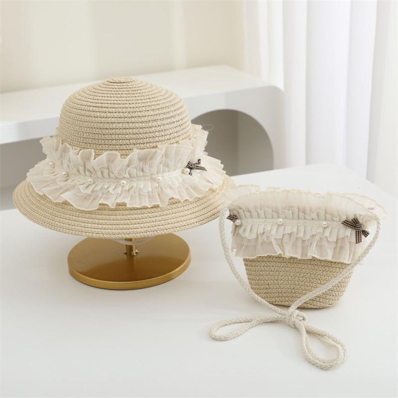 

Girl s Summer Straw Hat Lace Bow Breathable Sun Hats Kids Princess Party Holiday Beach Bucket Cap Ang Bag 2pcs Set Panama Gorros