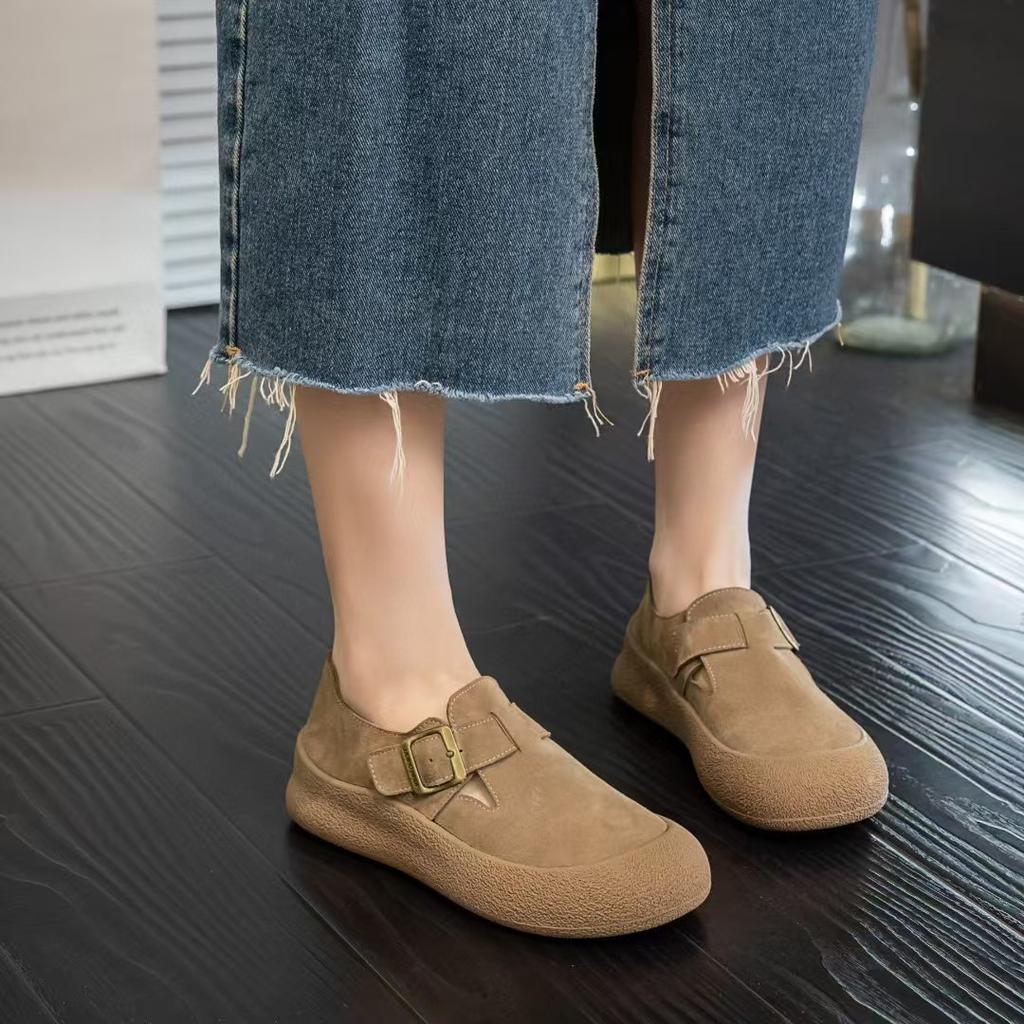 Women's Genuine Leather Autumn New Thick-soled Retro Soft-soled One-pedal Casual Single Shoes Are Comfortable
