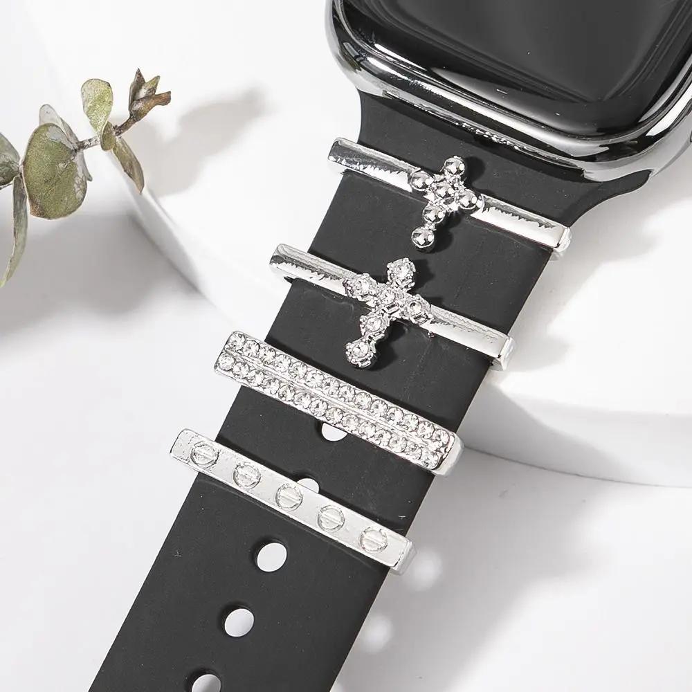 4Pcs Watch Band Ornament for Apple Watch Band Fashion Flower Heart-shaped Decor Ring for Iwatch Strap Accessory Wristbelt Charms