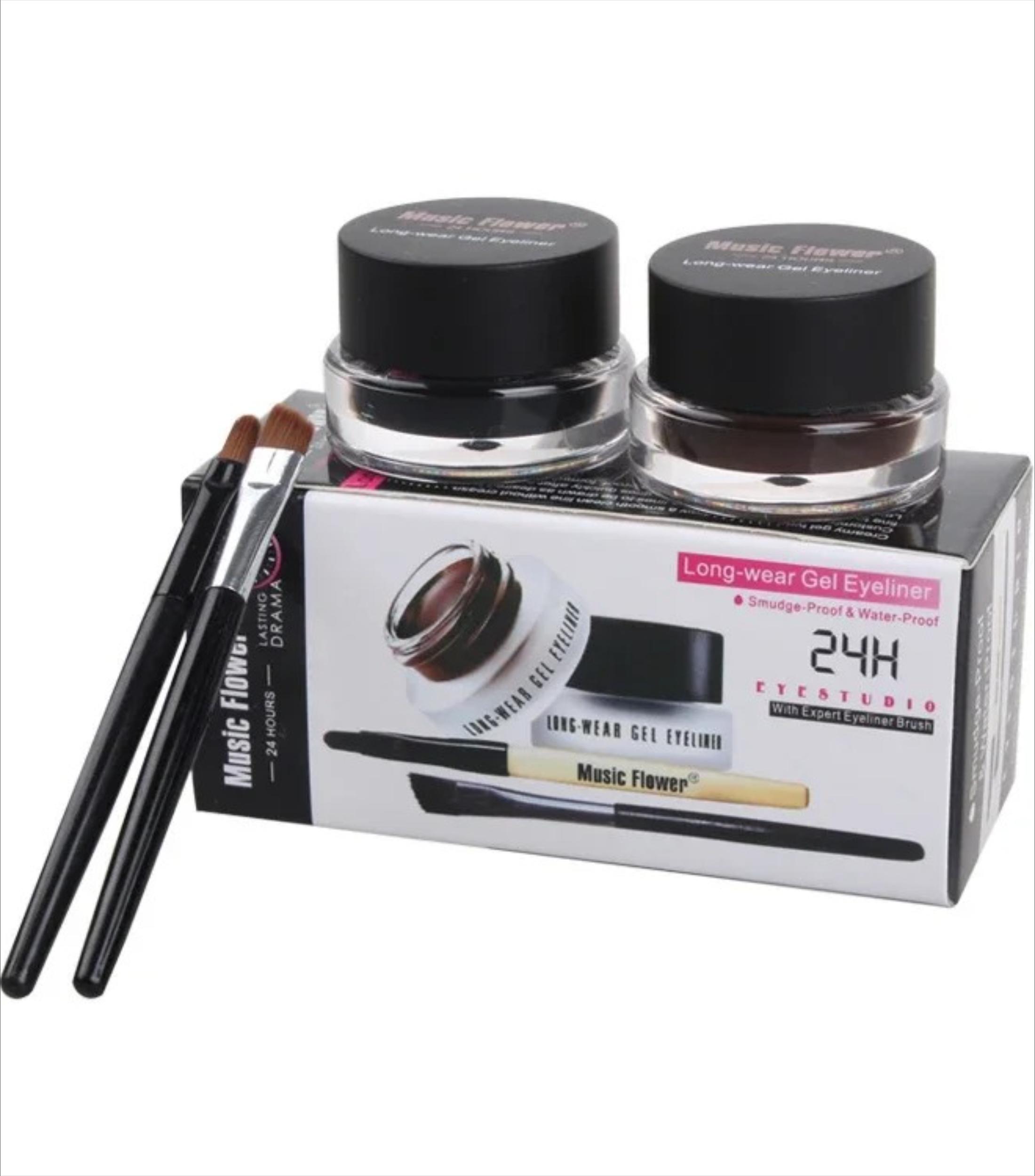 Music Flower 2-in-1 Zweifarbiges Eyeliner-Gel-Set, Schwarz & Kaffee Wasserdicht 3D Langanhaltend Wischfest Augen Make-up Kosmetik-Kit gray