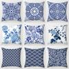 Blue And White Porcelain Pattern Throw Pillow Cover With Short Plush Print For Living Room Sofa Decoration Cushion Cover