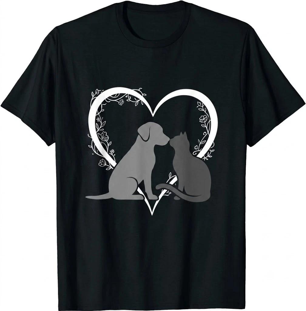 Dog And Cat Heart Pet Lover T Shirt 2XL