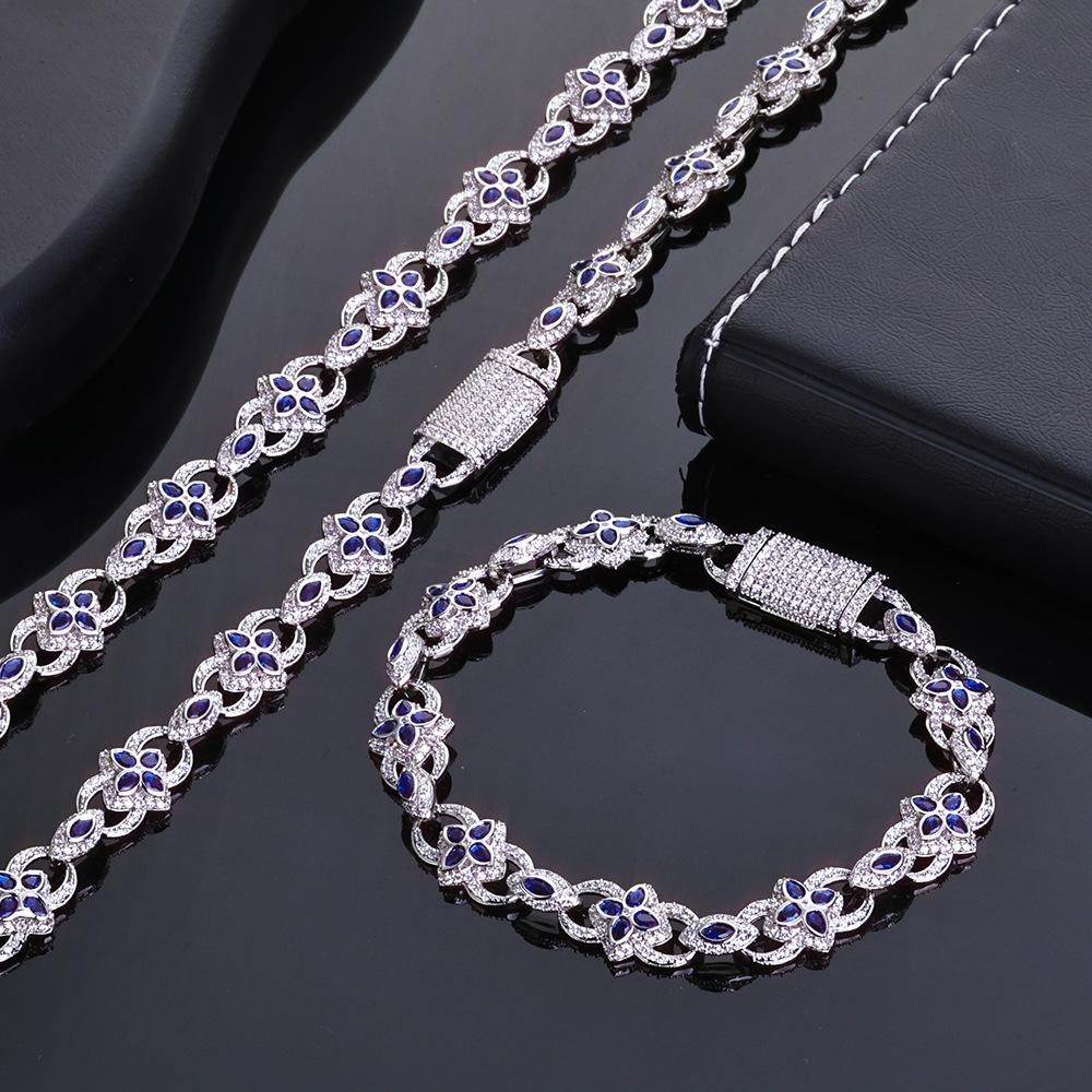 Cadena De Trebol Clover Eye Pendant Necklace Figure 8 Chain Colorful 5A CZ Brass Hip Hop Jewelry Custom Bracelet Set