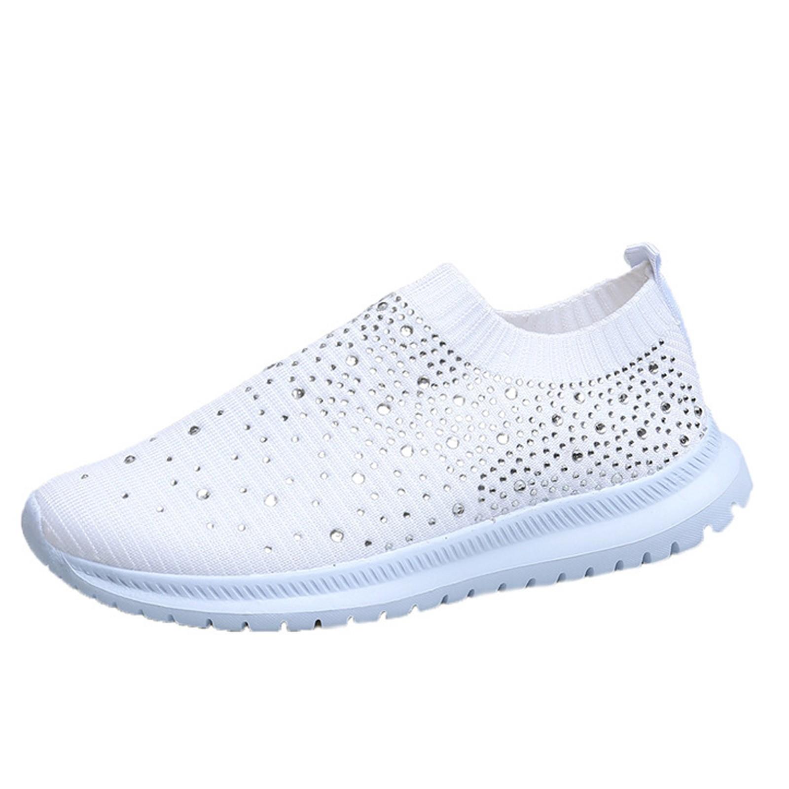 

Running Shoes Casual Shoes Round Toe Crystal Pumps Single Shoes 43 білий
