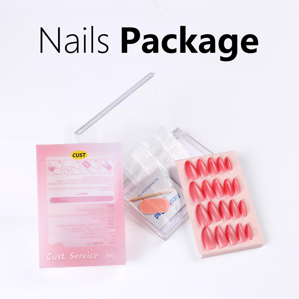 Cat Eye Popular Wearable Almond-Shaped ABS Nail Stickers Sparkling Fashion Style 24 Pieces Gold Stripe False Nails for Finger