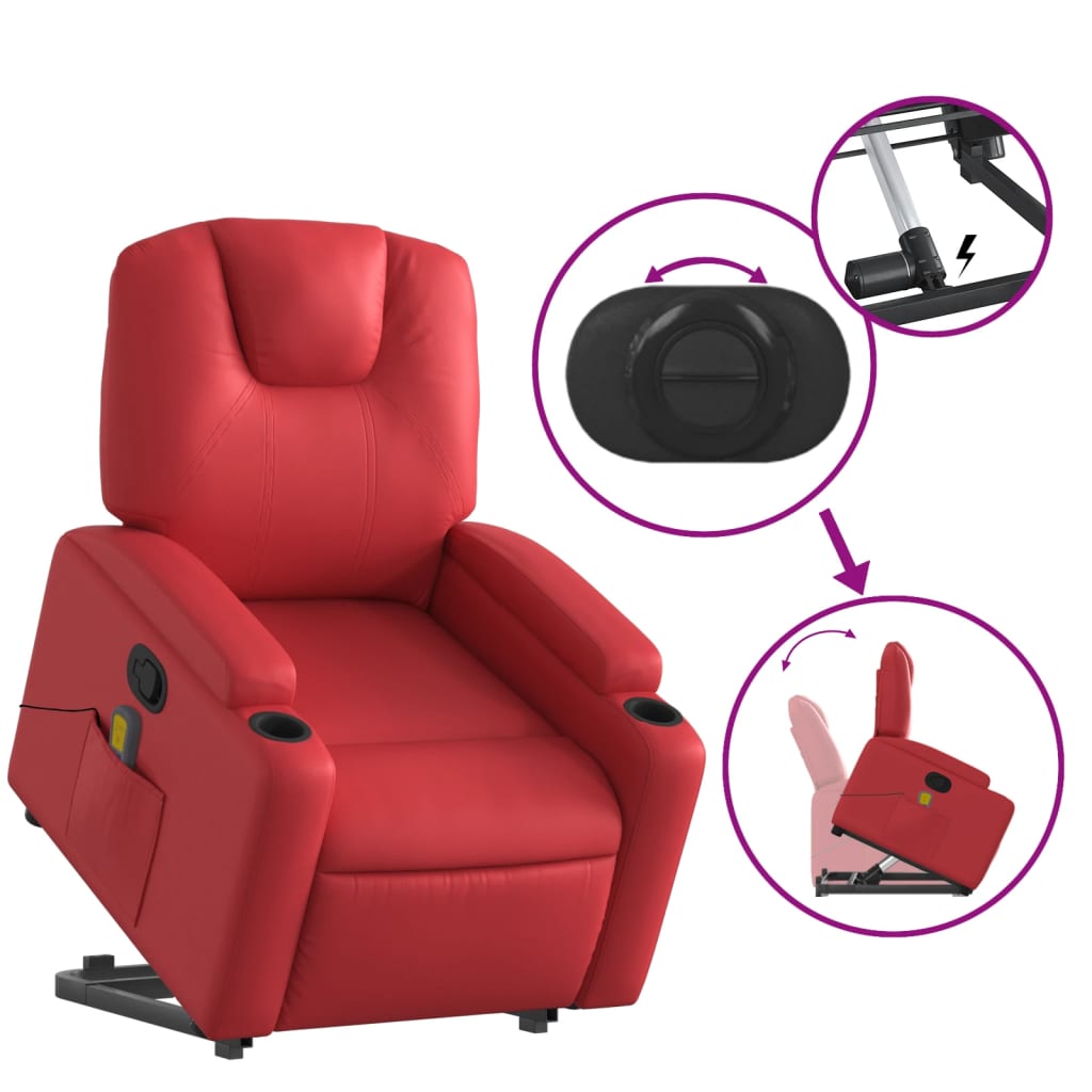 Massage Recliner with Rising Assistance Red Artificial Leather