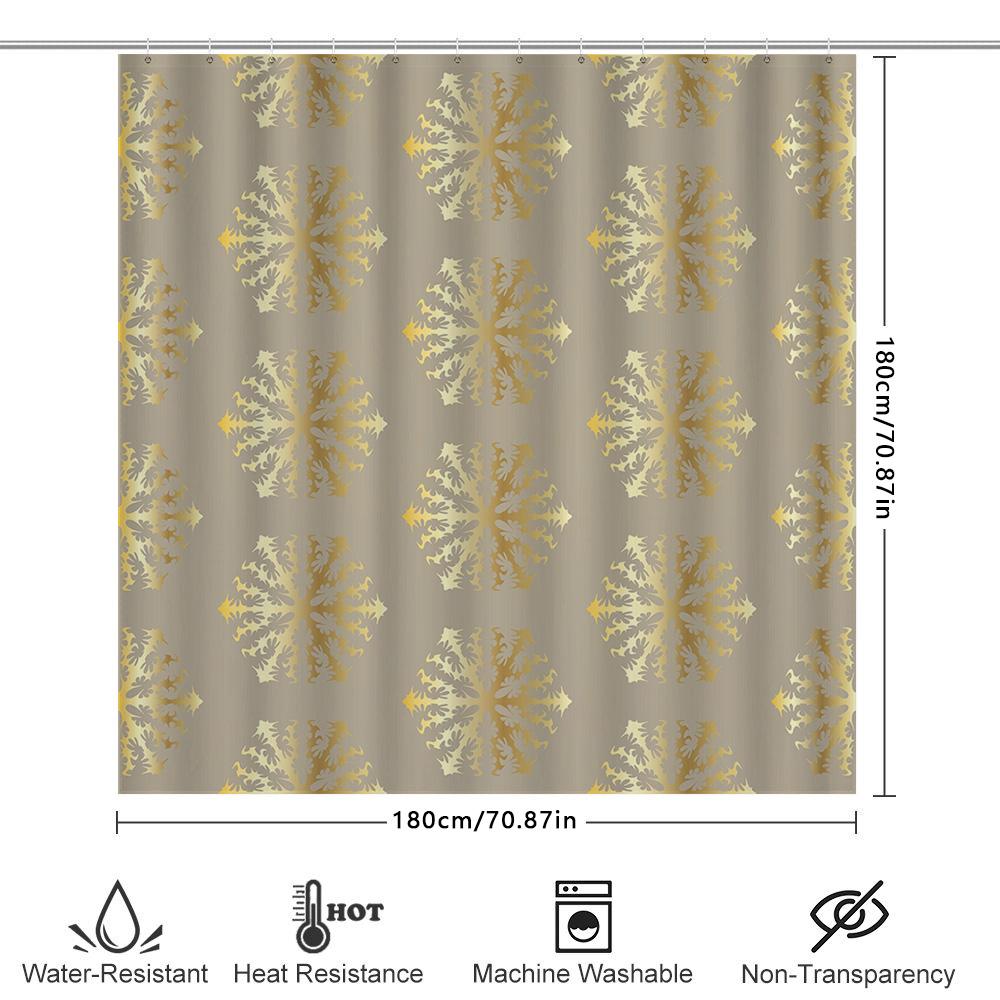 Luxury Golden Damask Shower Curtain Modern Bathroom Decor with White, Gold Silver Colors for Home Bathrooms