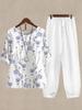 1116 New Women's Clothing Casual Crew Neck Five-Sleeve Top Digital Printing Women's Two-piece Set