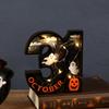 Wooden Halloween Decorative Night Light Sign with 3D Carved Pumpkin Ghost and Haunted House Design for Seasonal Indoor Display