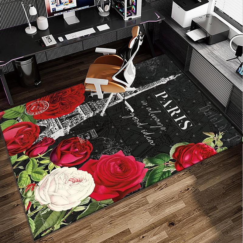 Parisian Eiffel Tower Romance Office Rug Chair Mat, Entryway Carpet, Suitable for Front Door, Bedroom, Living Room, Desk, Holiday Gift