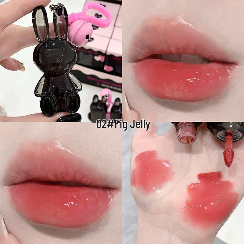 

Gege Bear Black Little Rabbit Lip Gloss: Student Party Lip Gloss with Tomato Whitening and Mirror Finish.