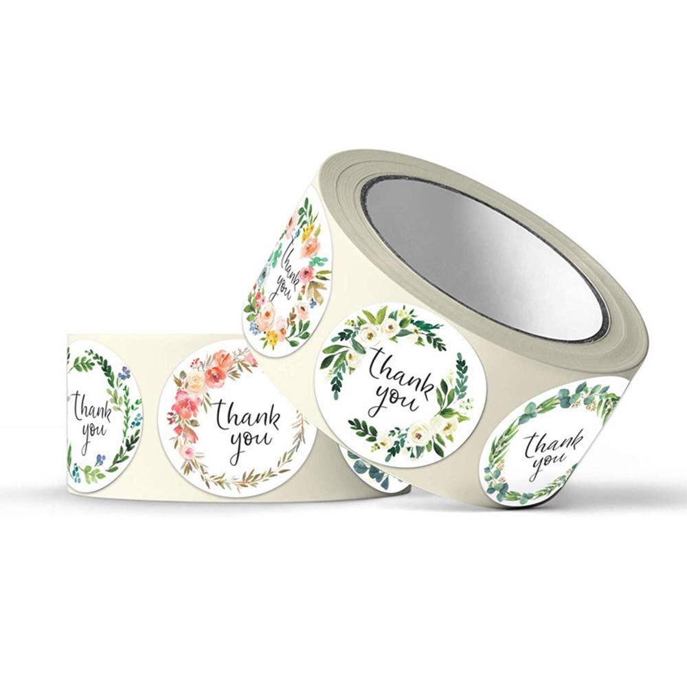 100-500Pcs Green Leaf Flower Thank You Sticker Labels for Small Business Gift Bag Card Package Festival Wedding Birthday 1Inch