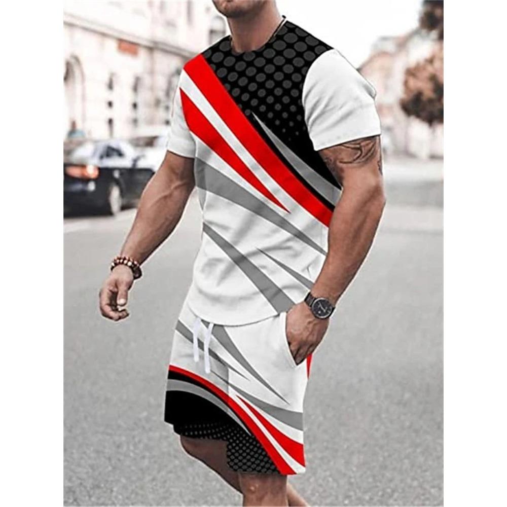 Set Estivo Sportivo Super Street Shooting da Uomo, Set Due Pezzi, T-shirt, Pantaloncini, Set Casual Stampato