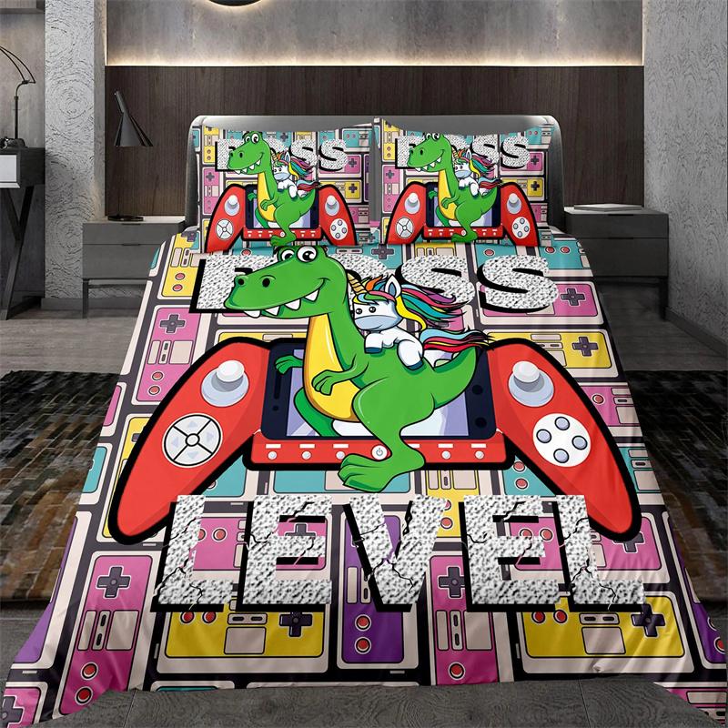 Cartoon Dinosaur Duvet Cover Dinosaur Theme Bedding Green Dinosaur Hello Bro Pattern Bedroom Decoration for Children Women Men