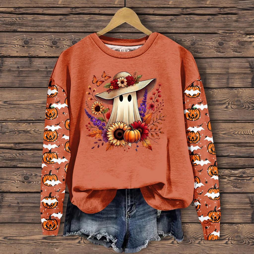 Frauen Kleidung Herbst Winter Halloween Rundhals Langarm Große Lose Plüsch Verdickt Pullover Top