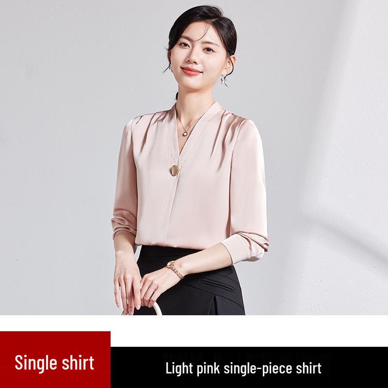 

Women s V-neck Satin Shirt - Professional Long-Sleeve for Spring & Autumn XXXL