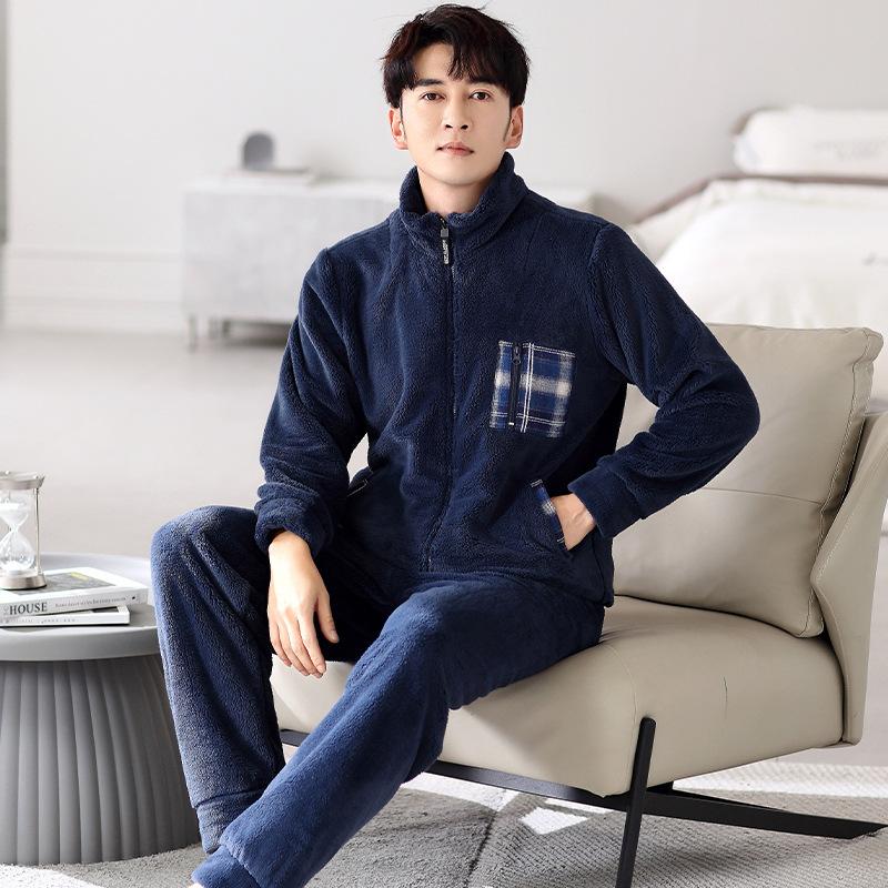 Pajamas Men'S Winter Coral Fleece Thickened Fleece Men'S Autumn And Winter Flannel Winter Warm Can Be Worn Outside Loungewear