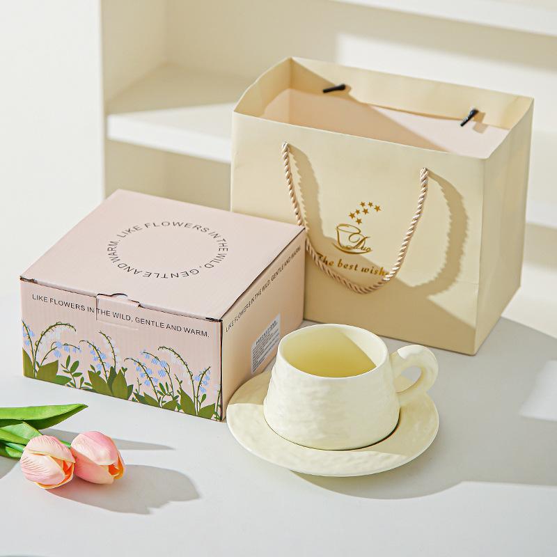 High end Stone patterned Ceramic Coffee Cups and Saucers for Office High Value Light Luxury Coffee Cups for Couples Breakfast Cup Souvenirs