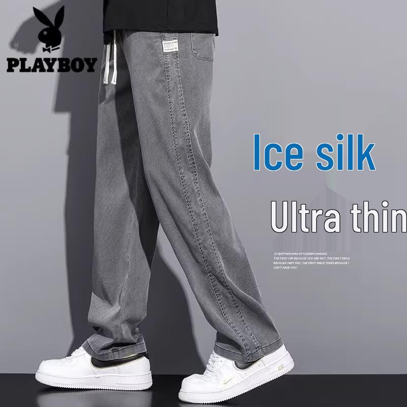 PLAYBOY Men s Tencel Lyocell Cool-Touch Straight-Leg Casual Pants 4XL серый