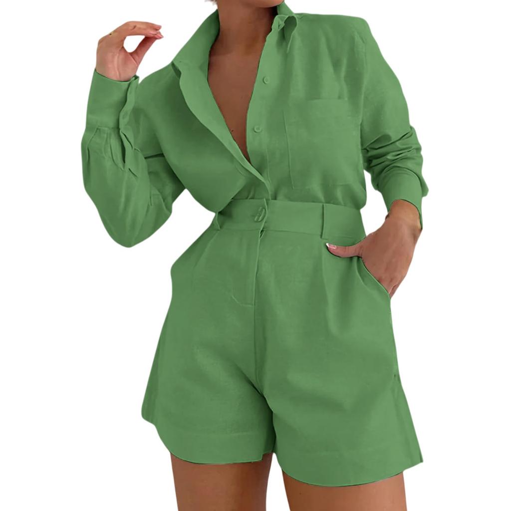 Women's Loose And Fashionable  Casual Long  Sleeved Shorts Two-piece Set