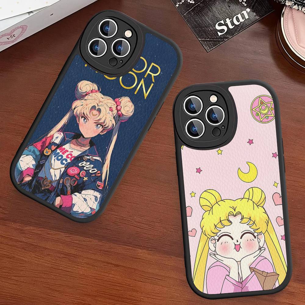 S-Sailors Anime Moon Phone Case For IPhone 16 15 14 13 12 11 Pro Max Plus 16E Soft Leather Cover