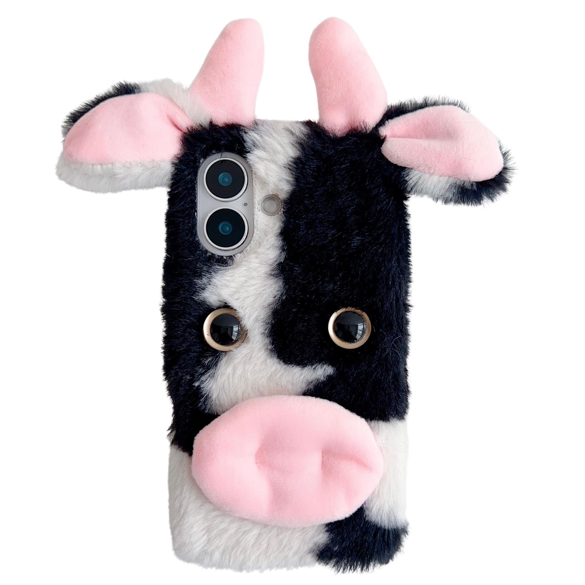 

Чехол для iPhone 16 Пушистые ушки коровы Мягкий ТПУ Тонкая накладка на телефон Black