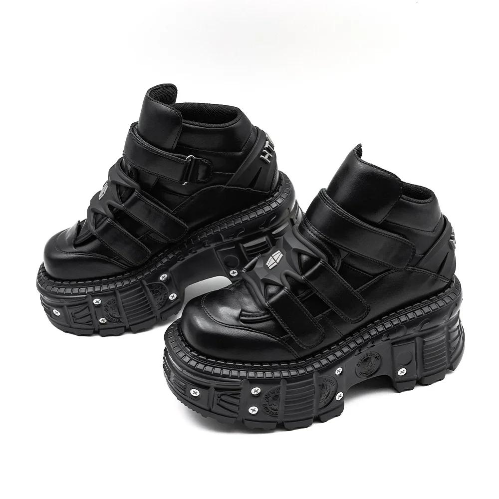 Fashion 2025 New Punk Style Women Shoes Gothic Ankle Rock Boots Lace-up Heel Height 9CM Platform Shoes Woman Metal Decor Woman Sneakers