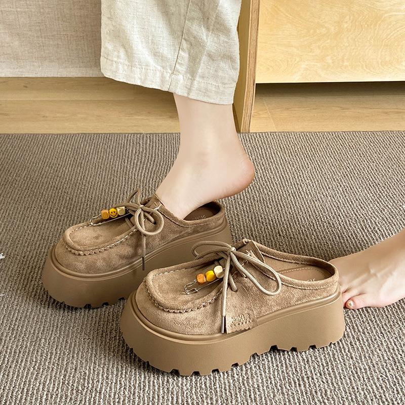 Thick bottom heightening bag head half slippers women's summer wear new one-pedal with skirt sandals