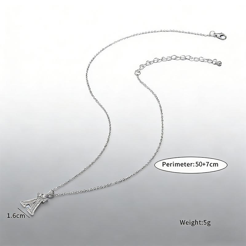 Cubic Zirconia Crown Letter Pendant Necklace Silver Hip Hop Punk Alphabet Jewelry