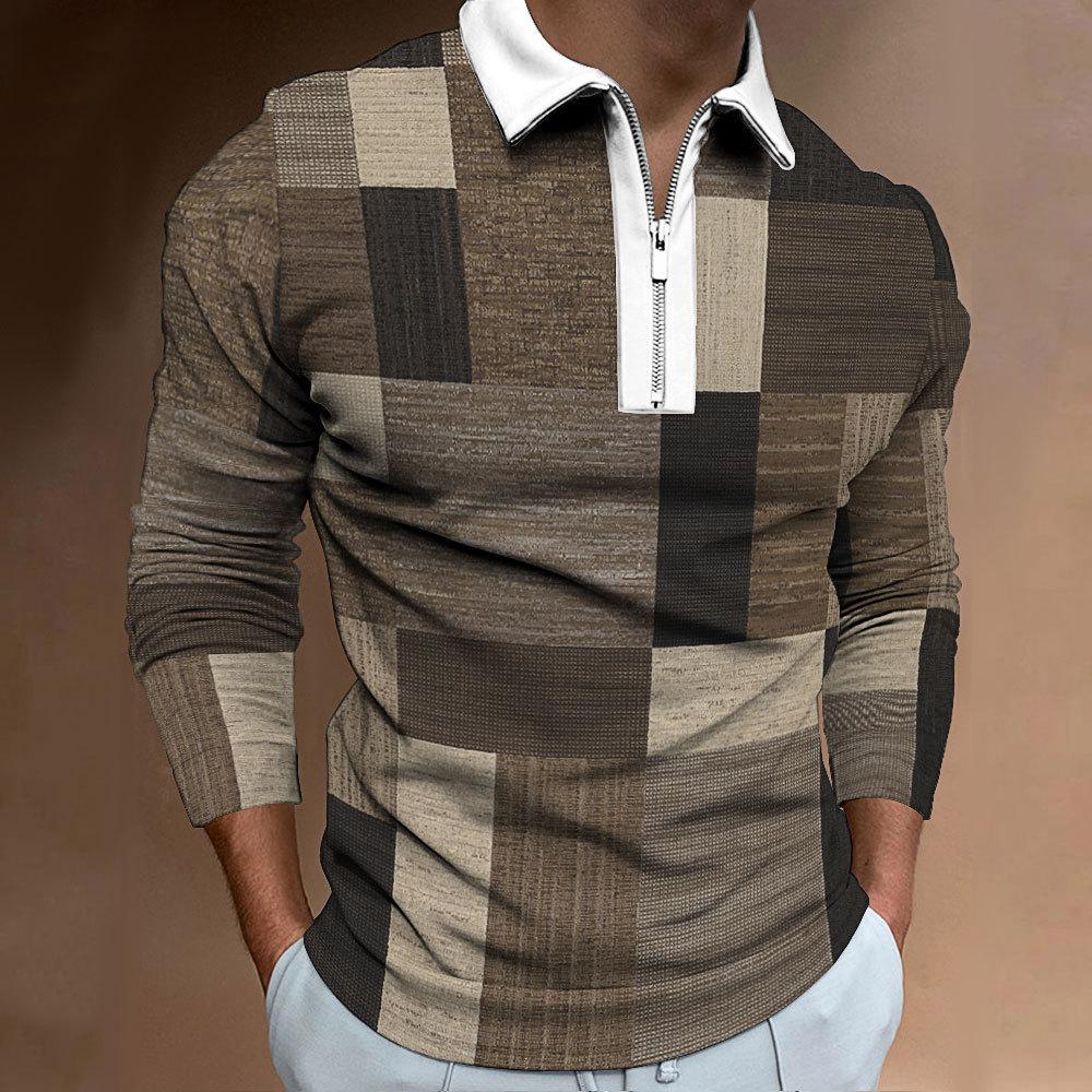 New Men's Zip Casual Men's Digital Printed Long Sleeve Polo Sweatshirt